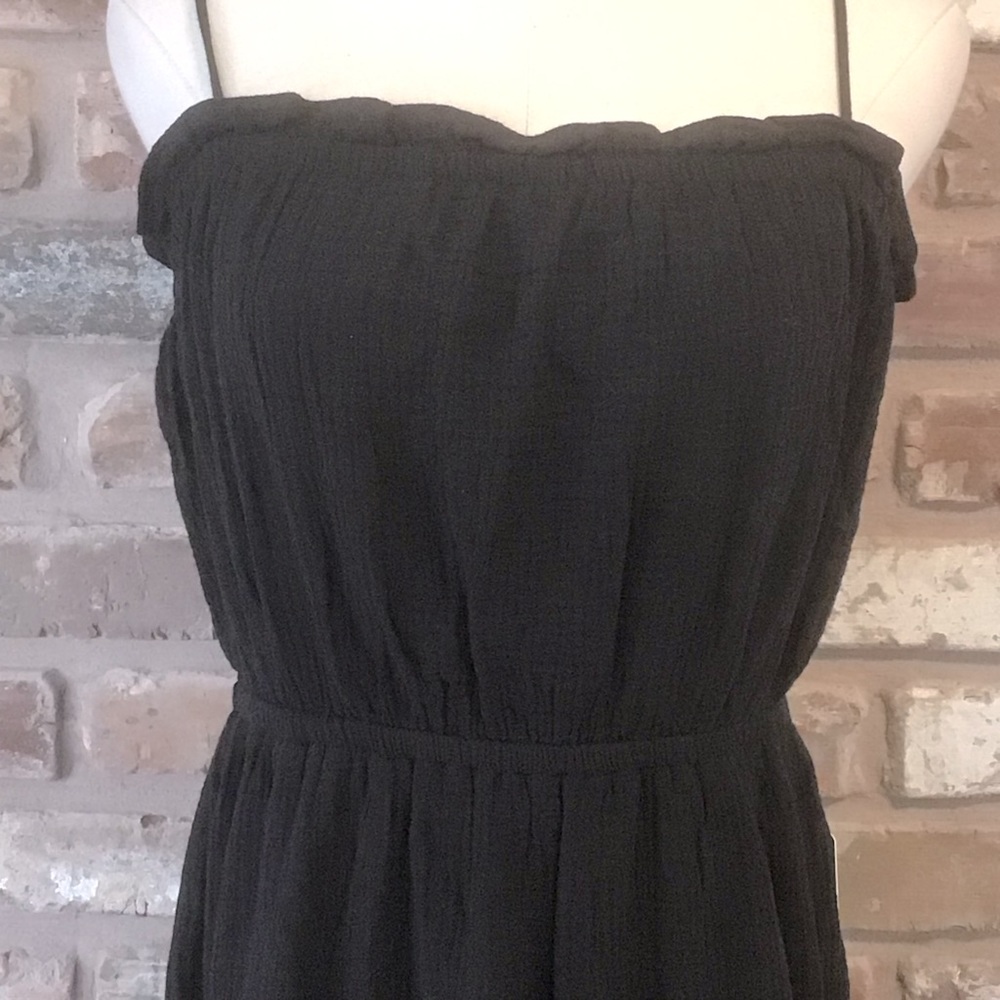 EXPRESS Black Crinkle Gauze Cinched Waist Tiered Cami Dress M NEW - Picture 5 of 7